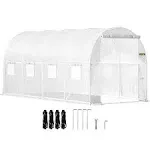 Vevorbrand Walk-In Tunnel Greenhouse, 15 x 7 x 7 ft Portable Plant Hot House w/ Galvanized Steel Hoops, 1 Top Beam, Diagonal Poles, Zippered Door & 8