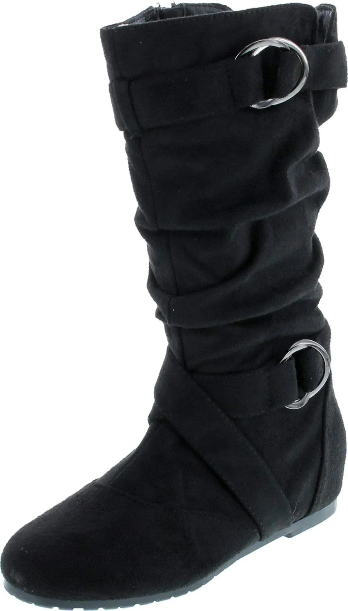 Forever Kayden-84 Women's Cut Out Side Zipper Strap Buckle Flat Heel Slouchy Boots,Black,10