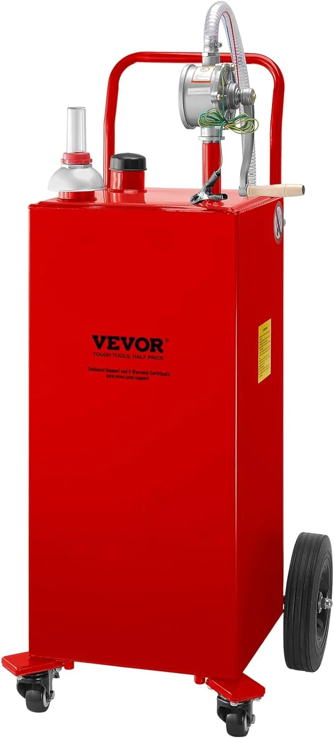 VEVOR Fuel Caddy Fuel Storage Tank 30 Gal 4 Wheels with Manuel Pump Red SYJYCHSGJL43081RPV0