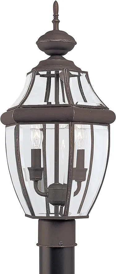 Generation Lighting. Lancaster Three Light Outdoor Post Lantern - Antique Bronze - 8239-71