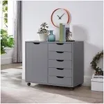 Homestock Drawer Dresser Storage Cabinet for Makeup, Wheels for Office Closet and Bedroom Gray 5 Drawer with Shelf