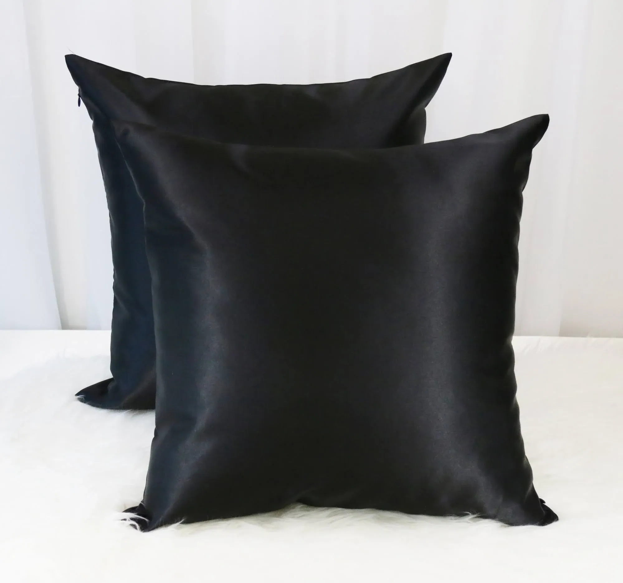 Aiking Home 2 of 18"x18" Colorful Shiny Poly Satin Throw Pillow Covers, Black