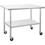 Hally Stainless Steel Table for Prep & Work 24 x 30 Inches with Caster Wheels, NSF Commercial Heavy Duty Table with Undershelf and Backsplash for Restaurant, Home and Hotel