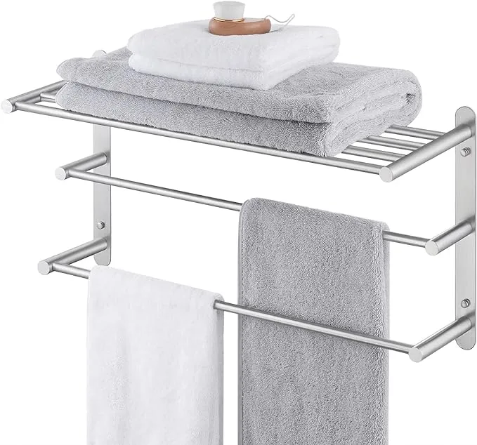 KES Bathroom Towel Rack 3 Tier with Double Bar 24 Inch Brushed Grey 