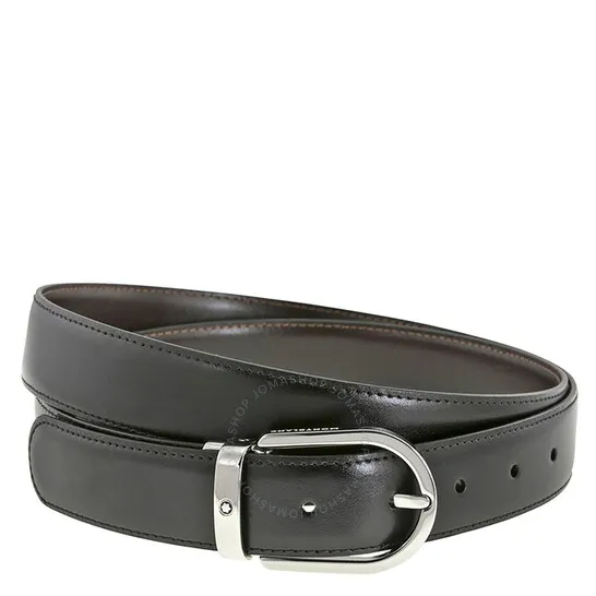 Men's Shiny Palladium-coated Reversible Leather Belt In Black