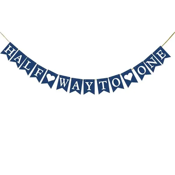 Half Way To One Banner in Navy blue and WhiteFunny 1/2 Birthday Party Supplie...