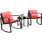 Flamaker Patio Chairs 3 Piece Wicker Rocking Chair Outdoor Bistro Sets with Coffee Table and Cushions Metal Frame Patio Furniture for Porch, Balcony