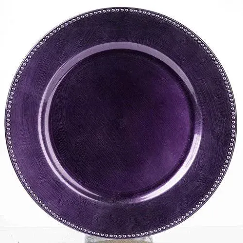 6 Pcs 13" Purple Round Beaded Charger Plates