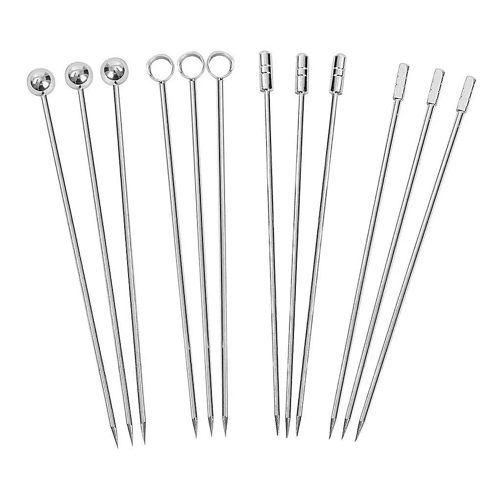 Cocktail Picks Reusable Stainless Steel Martini Picks Set Fruit Stick Toothpicks