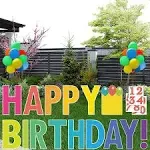 Happy Birthday Yard Sign with Stakes Personalized Age Signs with 20 Number Stickers Bright Rainbow Color 15 Big Size