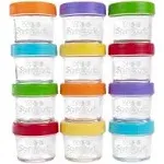 WeeSprout Glass Baby Food Storage Jars - 12 Set, 4 oz Baby Food Jars with Plastic Lids, Freezer Storage, Reusable Small Glass Ba