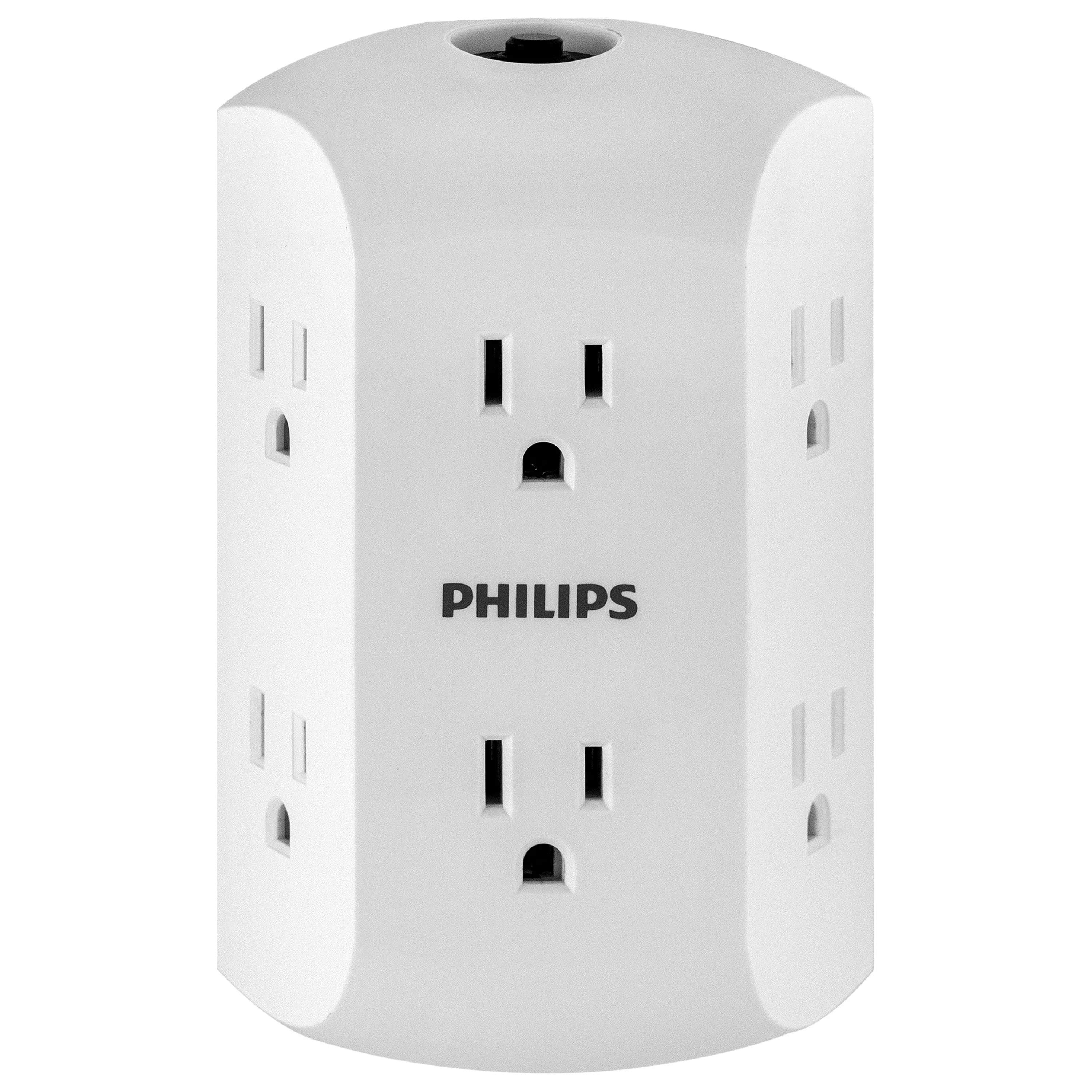 Philips 6-Outlet Wall Tap with Resettable Circuit Breaker White