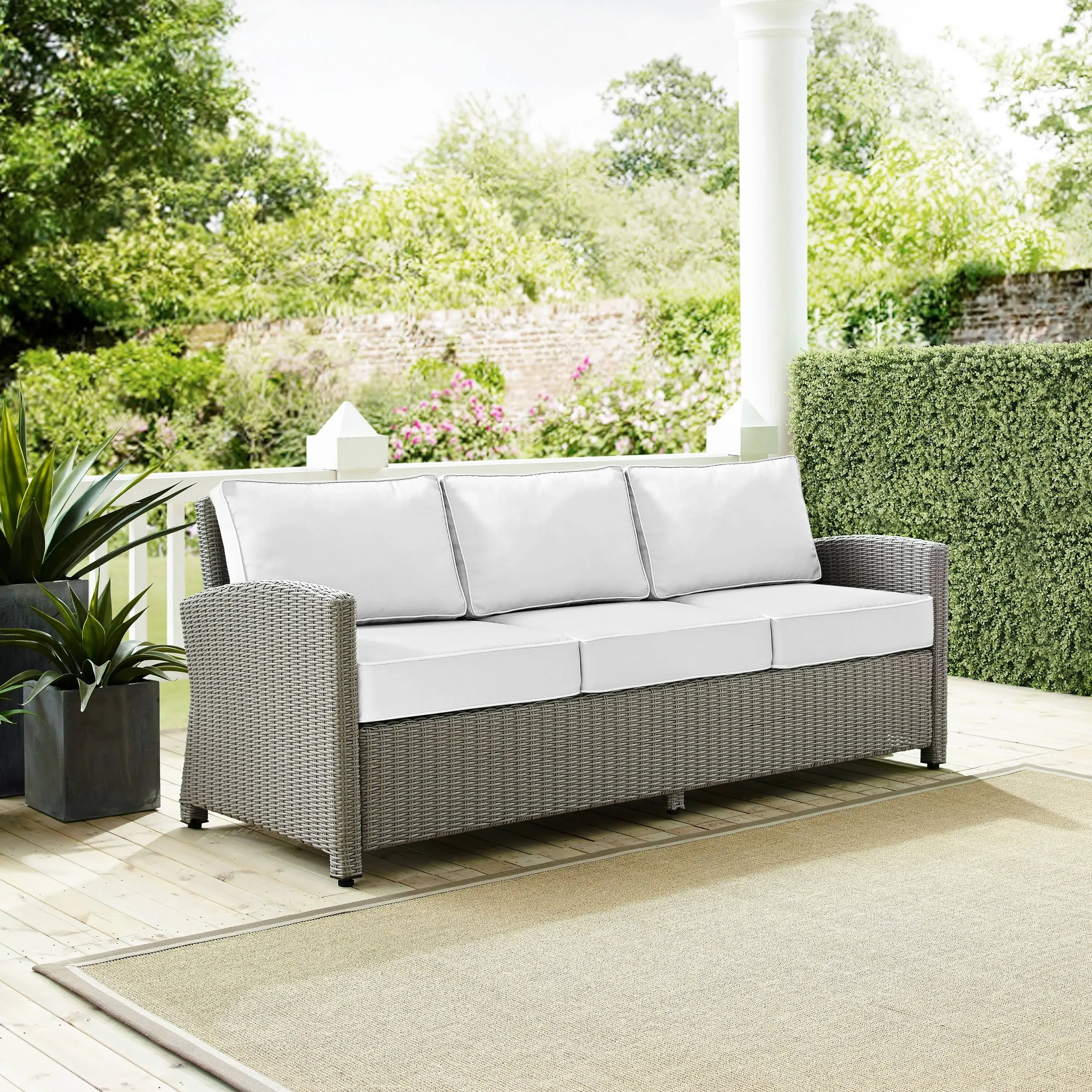 Crosley Furniture - Bradenton Outdoor Wicker Sofa - Sunbrella White/Gray - KO70049GY-WH_CLOSEOUT