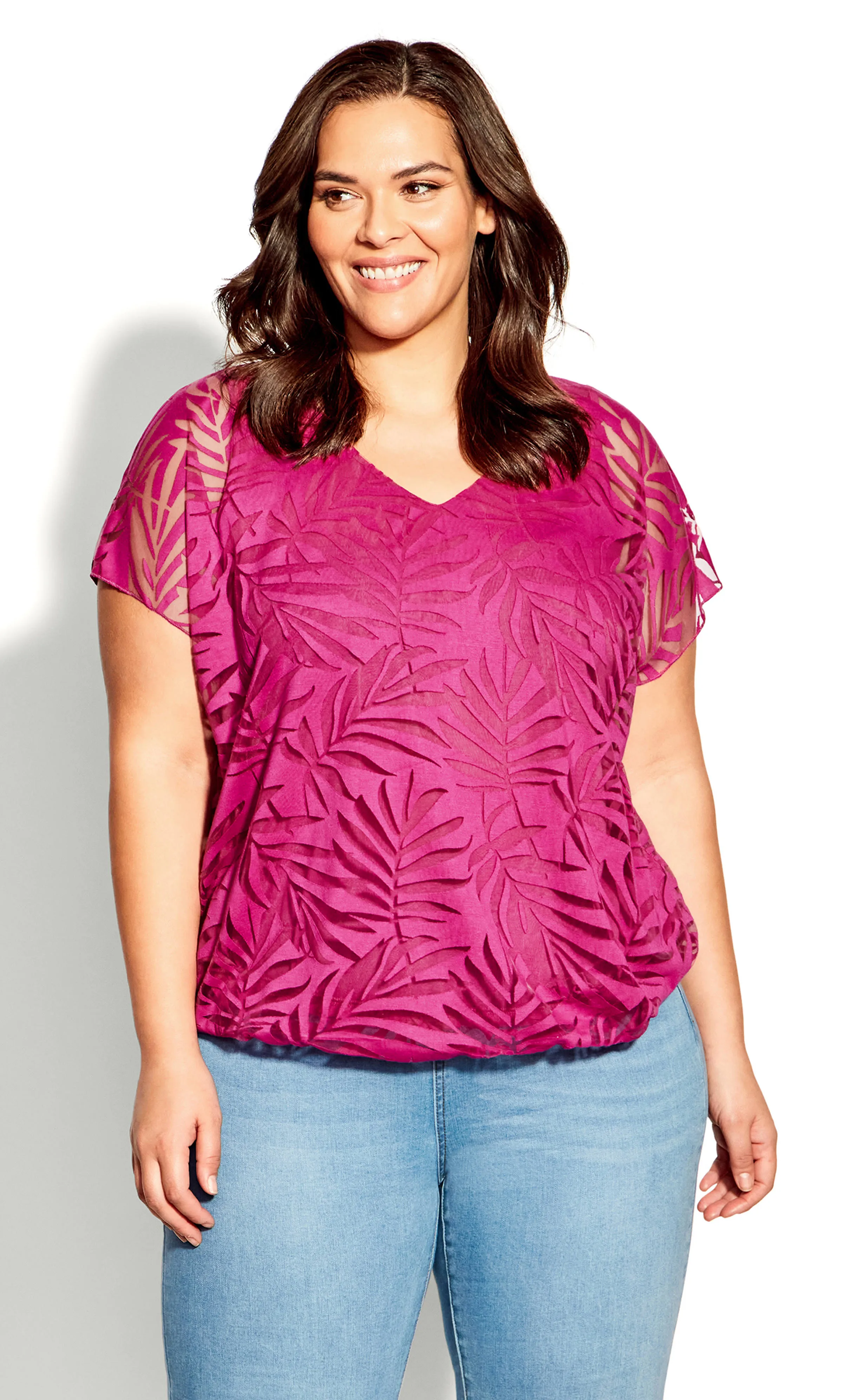 Avenue Plus Size Elora Burnout V-Neck Top - Lilac - Size 26W/28W