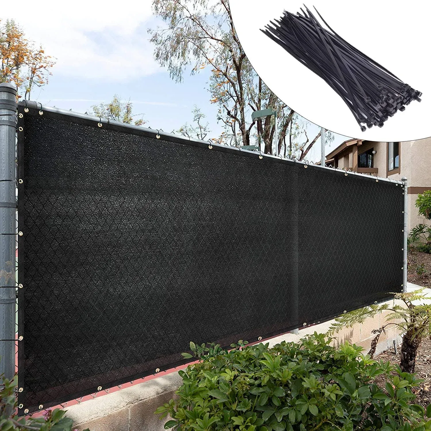 Royal Shade 8' x 50' Black Fence Privacy Screen Cover Windscreen with Heavy Duty Brass Grommets - Cable Zip Ties Include (We Make Custom Size)