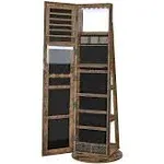 SONGMICS 6 LEDs Lockable Mirror Jewelry Cabinet, Rustic Brown