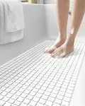 DEXI Bath Tub Shower Mat Non-Slip 16 x 39 Extra Long Bathtub Mats, Suction Cups, Drain Holes, Machine Washable Bathroom Mat, White