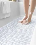 DEXI Bath Tub Shower Mat Non-Slip 16 x 39 Extra Long Bathtub Mats, Suction Cups, Drain Holes, Machine Washable Bathroom Mat, Clear