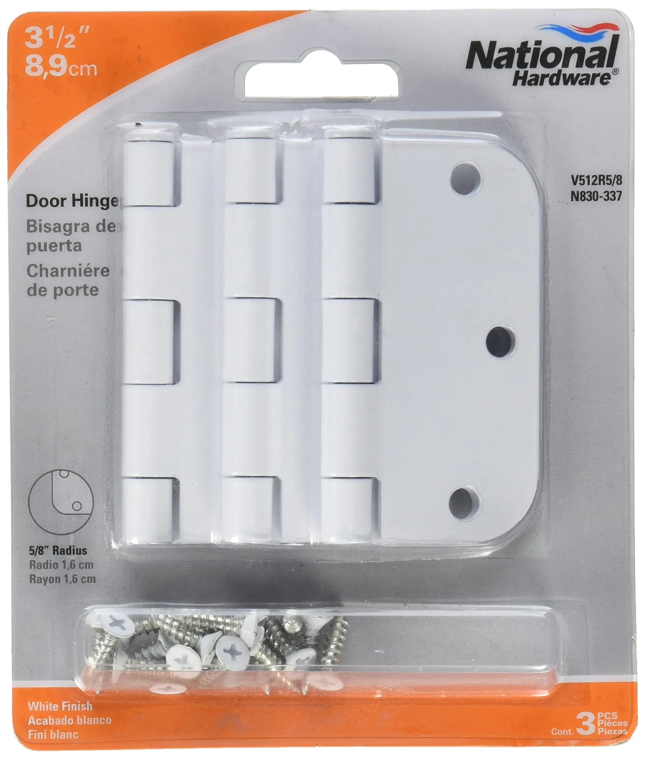 National Hardware N830-337 Door Hinge, 3.5-Inch, White, 3-Pack