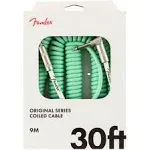 Fender Original Series Coiled Instrument Cable, Guitar Cable, Stocking Stuffers, Guitar Accessories, with Limited, Straight/Angle, Surf Green, 30ft