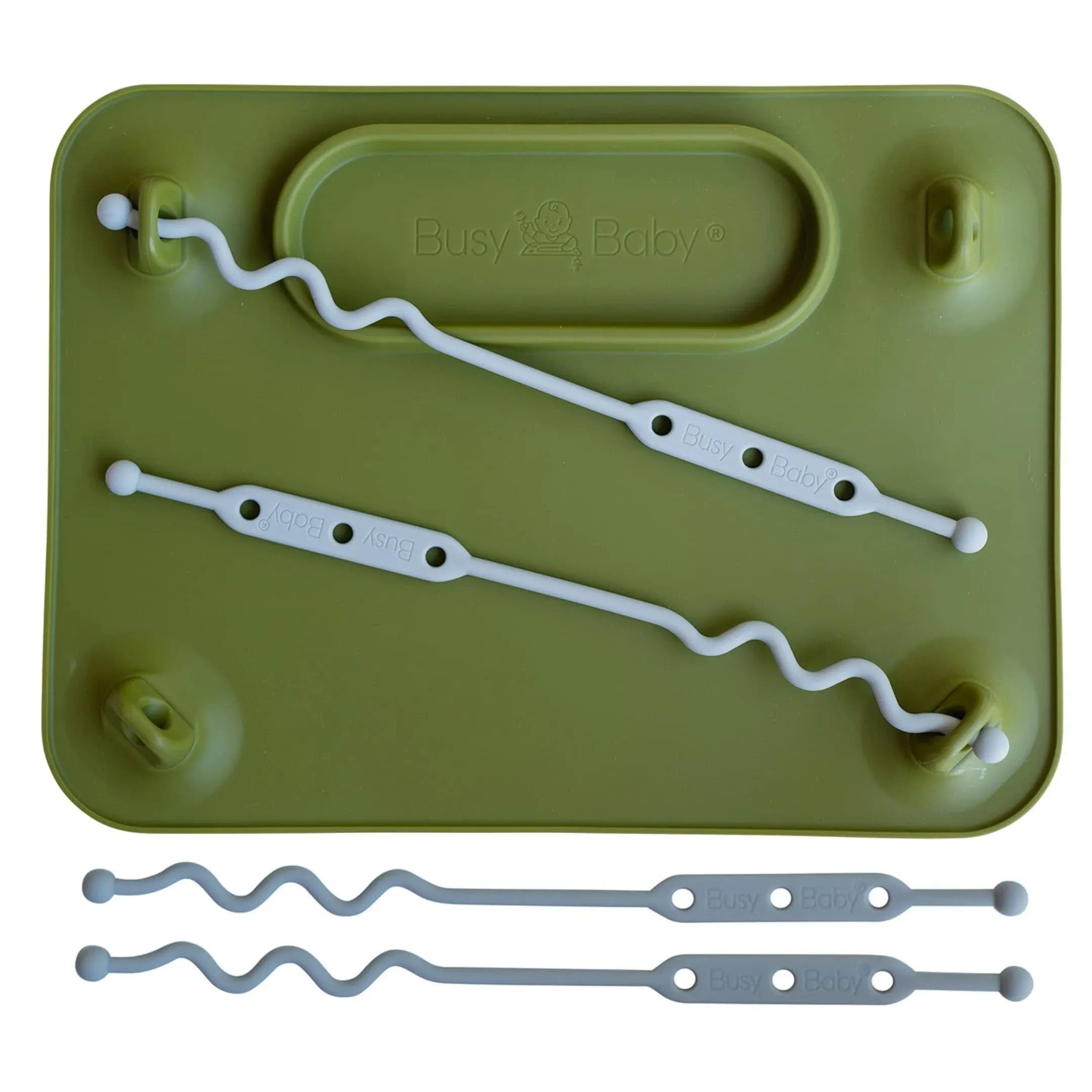 Busy Baby Silicone Mat with Toy Straps - Baby/Toddler Placemat Olive