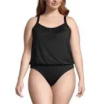 Lands' End Women's Chlorine Resistant Blouson Tankini Swimsuit Top - 10 - Black