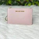 Michael Kors Jet Set Travel Small Zip Coin Pouch Card Case Leather Powder Blush