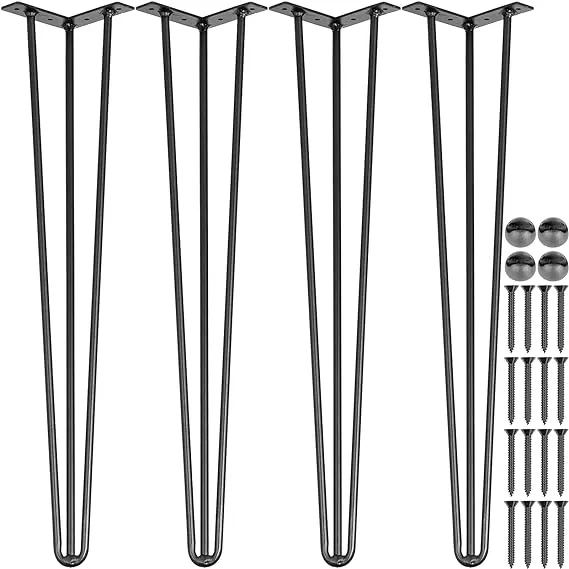 Happybuy Hairpin Table Legs 28" Black Set of 4 Desk Legs 880lbs Load Capacity (Each 220lbs) Hairpin Desk Legs 3 Rods for Bench Desk Dining End Table Chairs Carbon Steel DIY Heavy Duty Furniture Legs