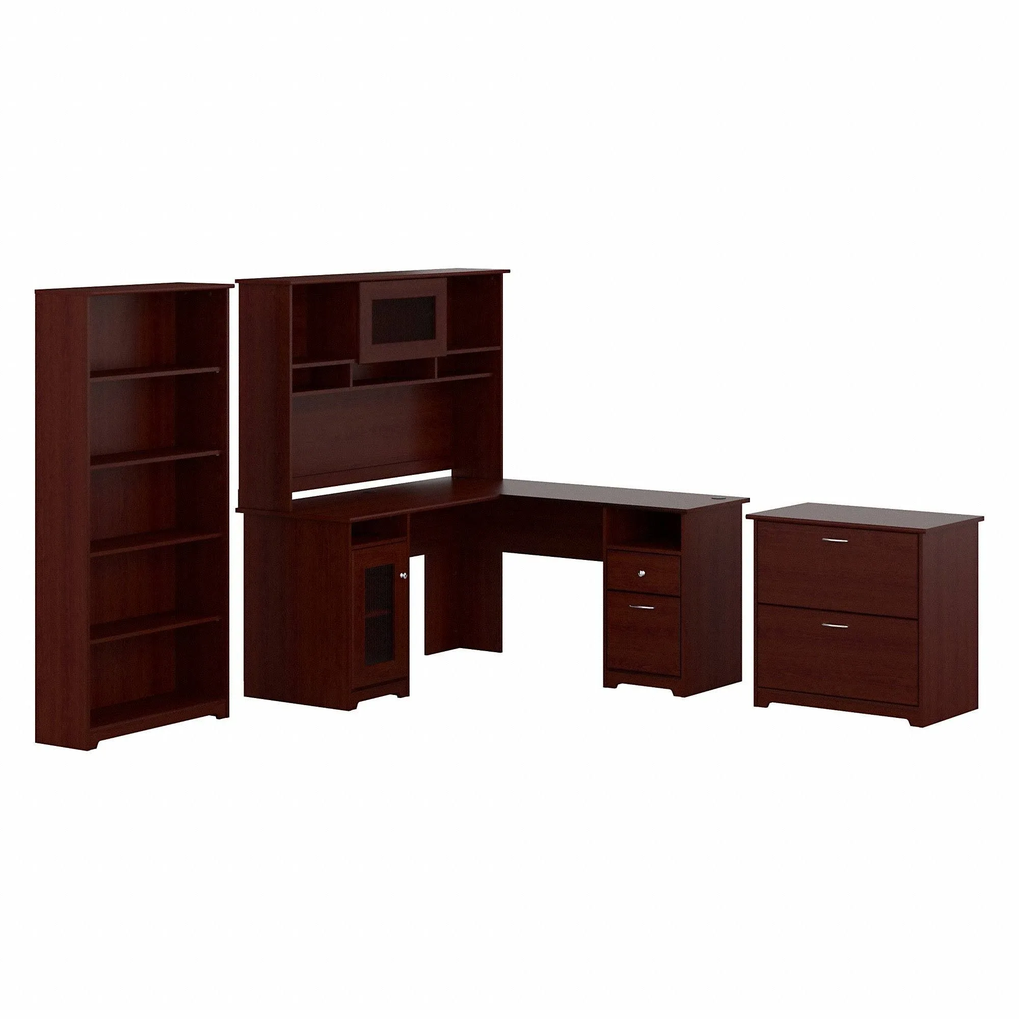 Bush Furniture Cabot L Shaped Desk 4 Piece Office Suite in Harvest Cherry