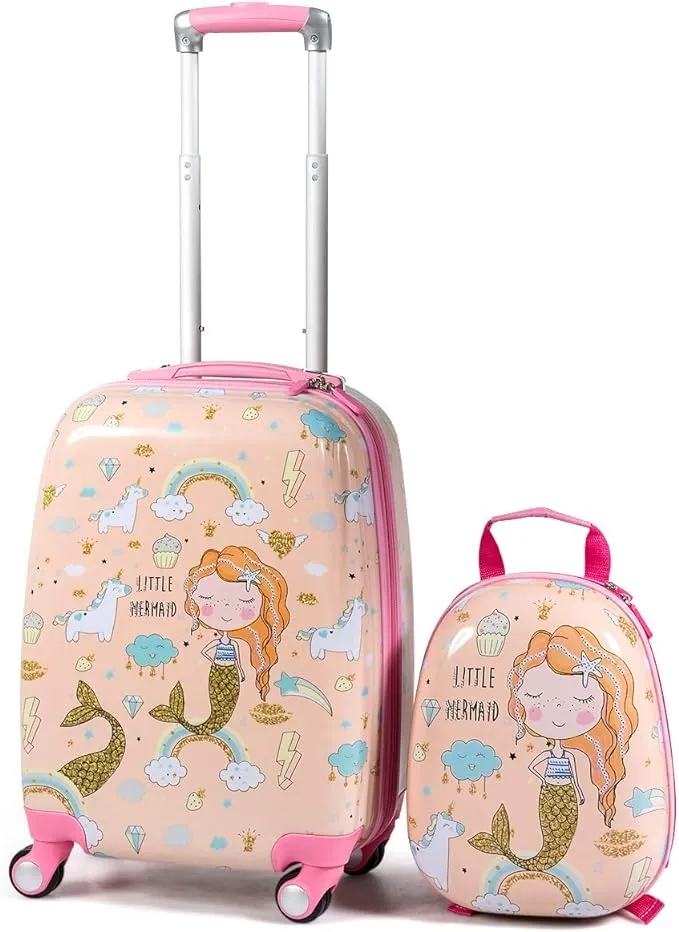 2pc Kids Luggage Set Rolling Suitcase & Backpack-Pink