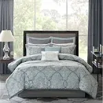 Madison Park Lavine 12 Piece Jacquard Comforter Set, Blue, Queen