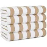 Cali Cabana 30" x 60" Beige Stripes Ring-Spun 100% Cotton Pool Towel - 10.75 lb. - 4/Pack