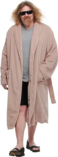 The Big Lebowski Adult The Dude Costume Mens, Tan Full Length Bathrobe Halloween Outfit with Pockets