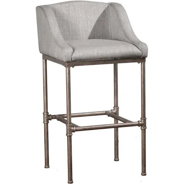 Hillsdale Furniture Dillon Metal Bar Height Stool, Textured Silver with Light Gray Fabric