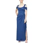 Alex Evenings Women's Long Cold Shoulder Dress, Mother of The Bride, Formal Events, (Petite and Regular Sizes)