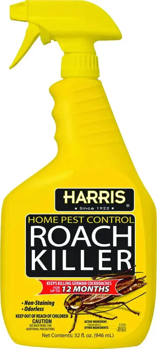 Harris Roach Killer, Liquid Spray with Odorless and Non-Staining 12-Month Extended Residual Kill Formula (32oz)