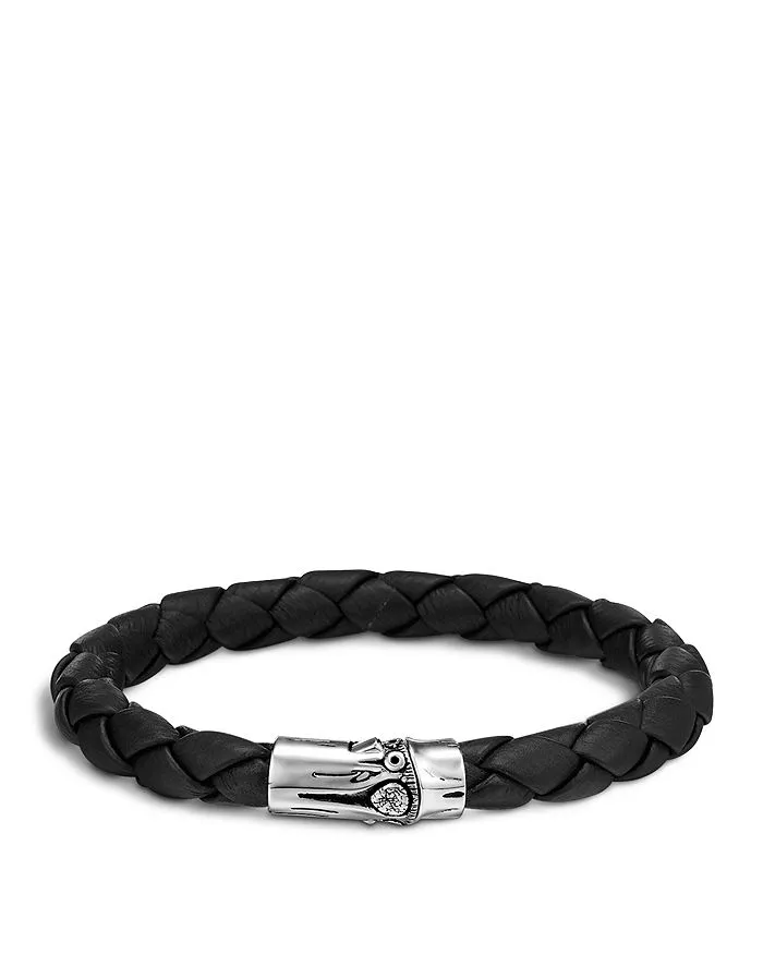 John Hardy Bamboo Silver Woven Leather Bracelet