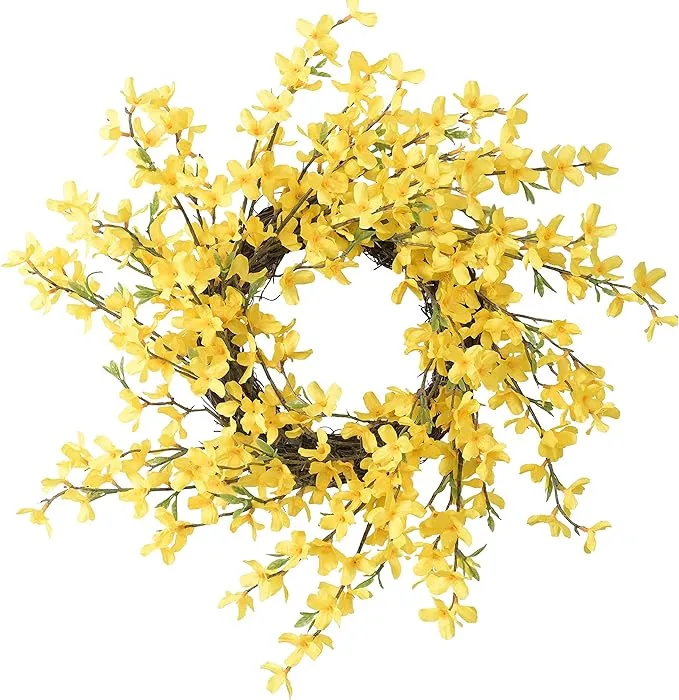 20 Inch Yellow Forsythia Wreath Spring Front Door Wreath Flower Farmhouse