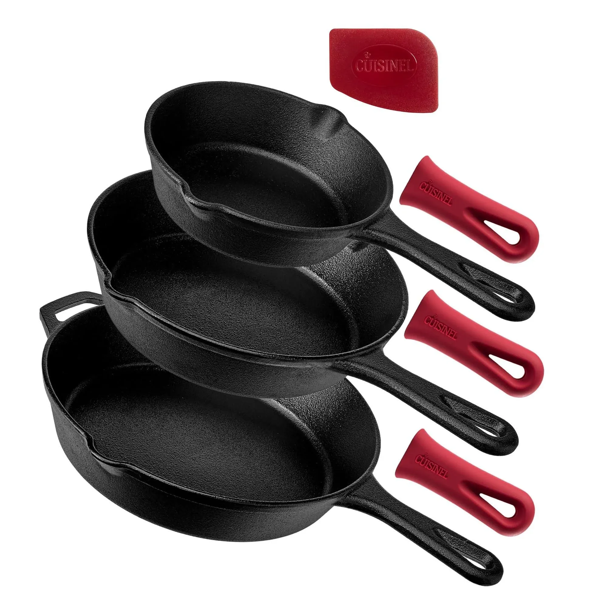 Cuisinel Cast Iron Skillets Set - 3-Piece: 6&#034; + 8&#034; + 10&#034;-Inch Chef Frying Pans