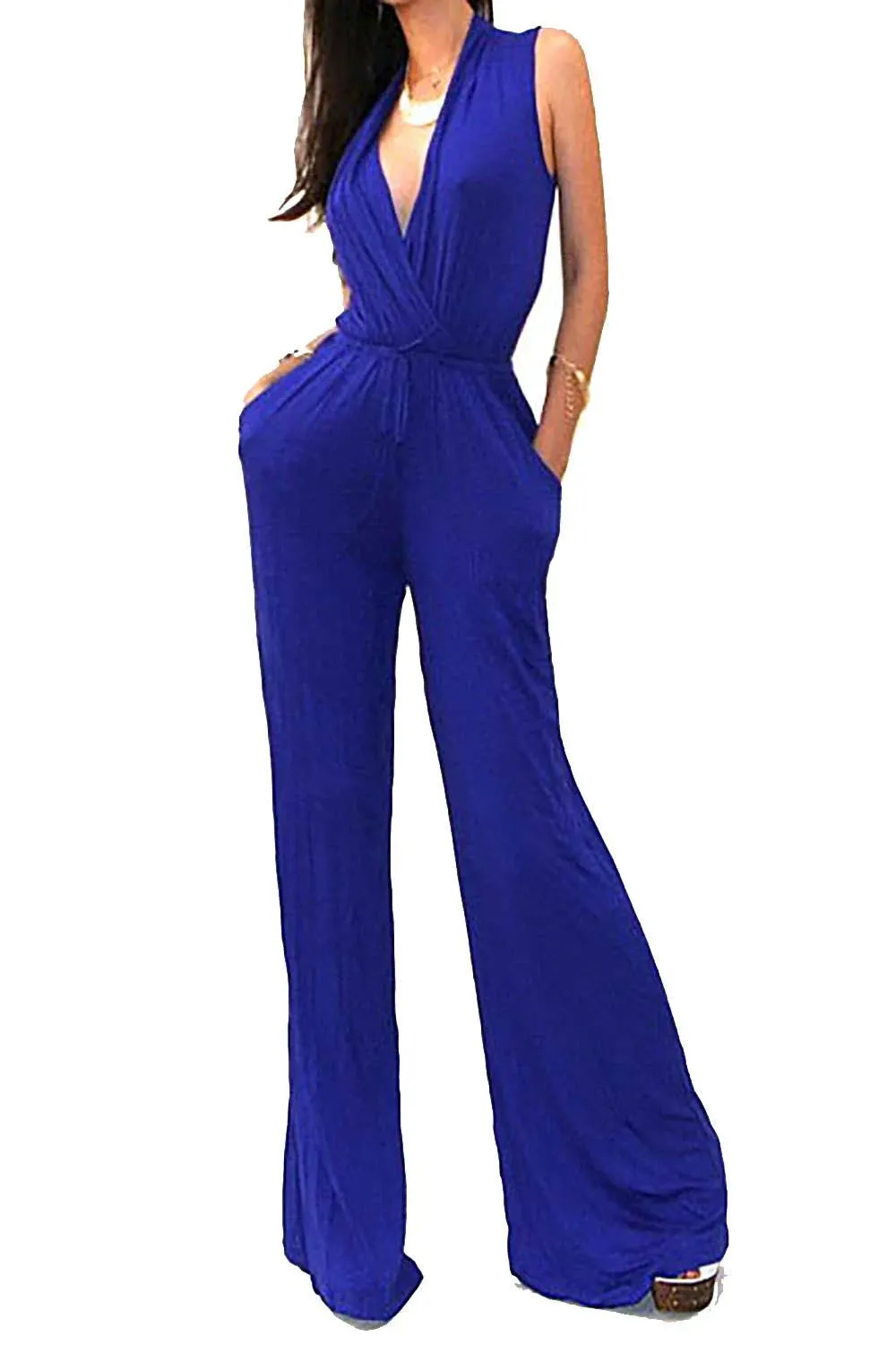 Vivicastle Women's USA Sexy Wrap Top Wide Leg Long Sleeve Cocktail Knit Jumpsuit