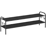 SONGMICS 44.9" Wide 2-Tier Fabric Shoe Rack with 4 Hooks Ink Black