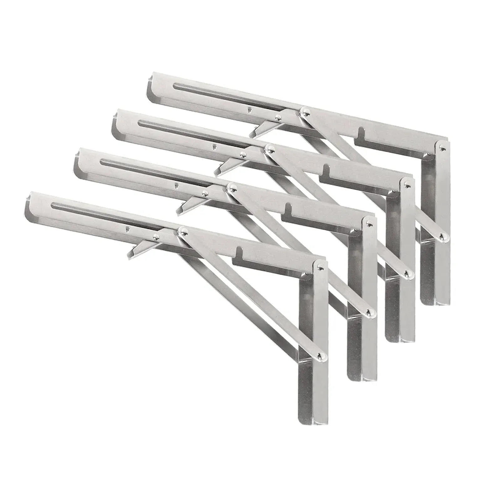 Storystore Folding Shelf Brackets - Heavy Duty Stainless Steel Collapsible Shelf Bracket for Bench Table, Space Saving DIY Bracket (16 inch 4pcs)