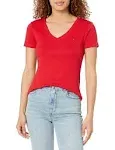 Tommy Hilfiger Womens V-Neck Short Sleeve T-Shirt Red XL