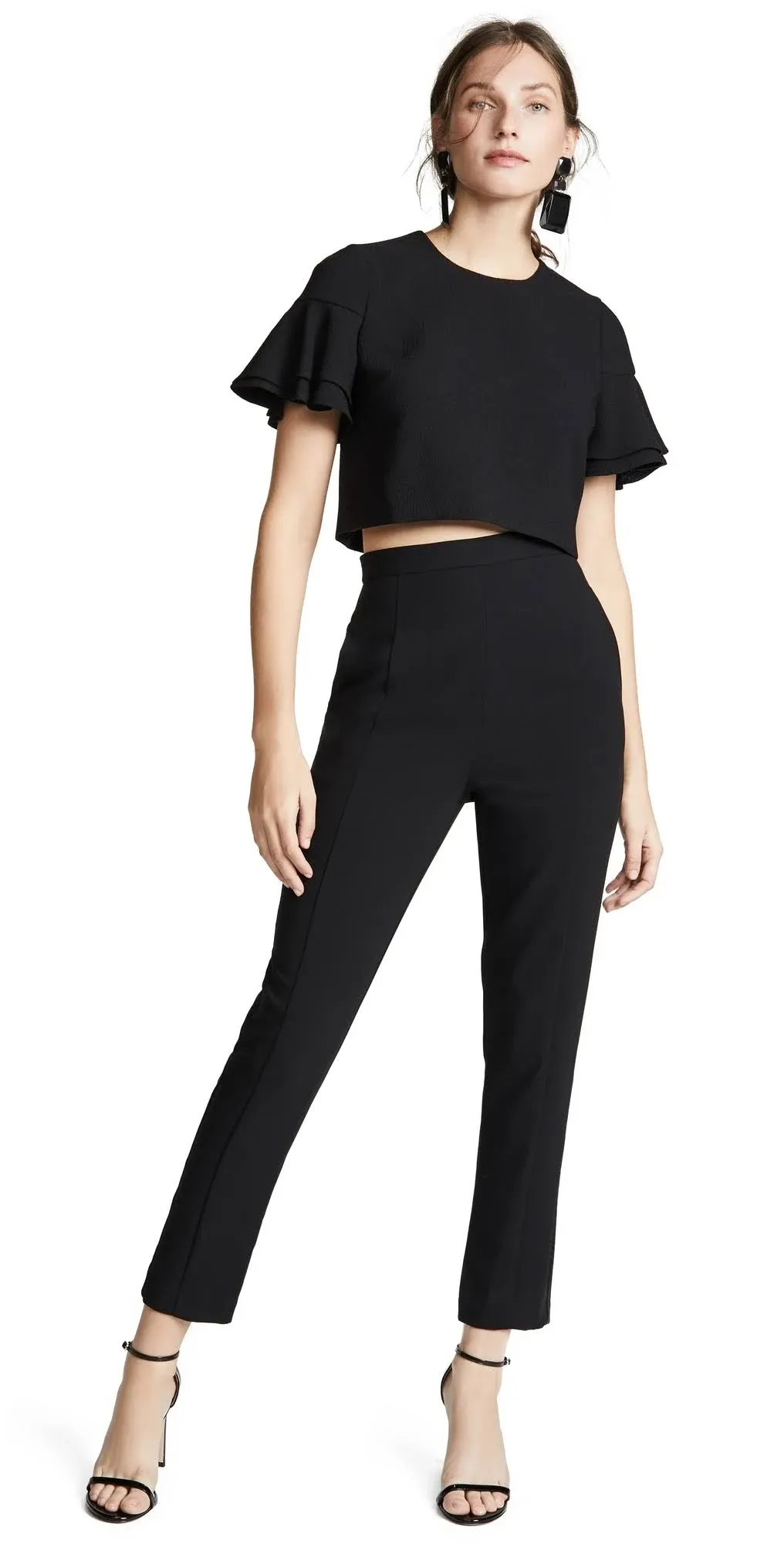 Syon Two-Piece Flutter-Sleeve Crepe Jumpsuit