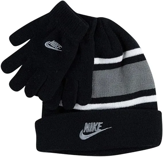 Nike Big Kids' Futura Beanie & Gloves Set-Black/Grey