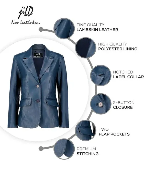 Jild Classic 2-Button Lambskin Leather Blazer Women - Casual Coat Long... 