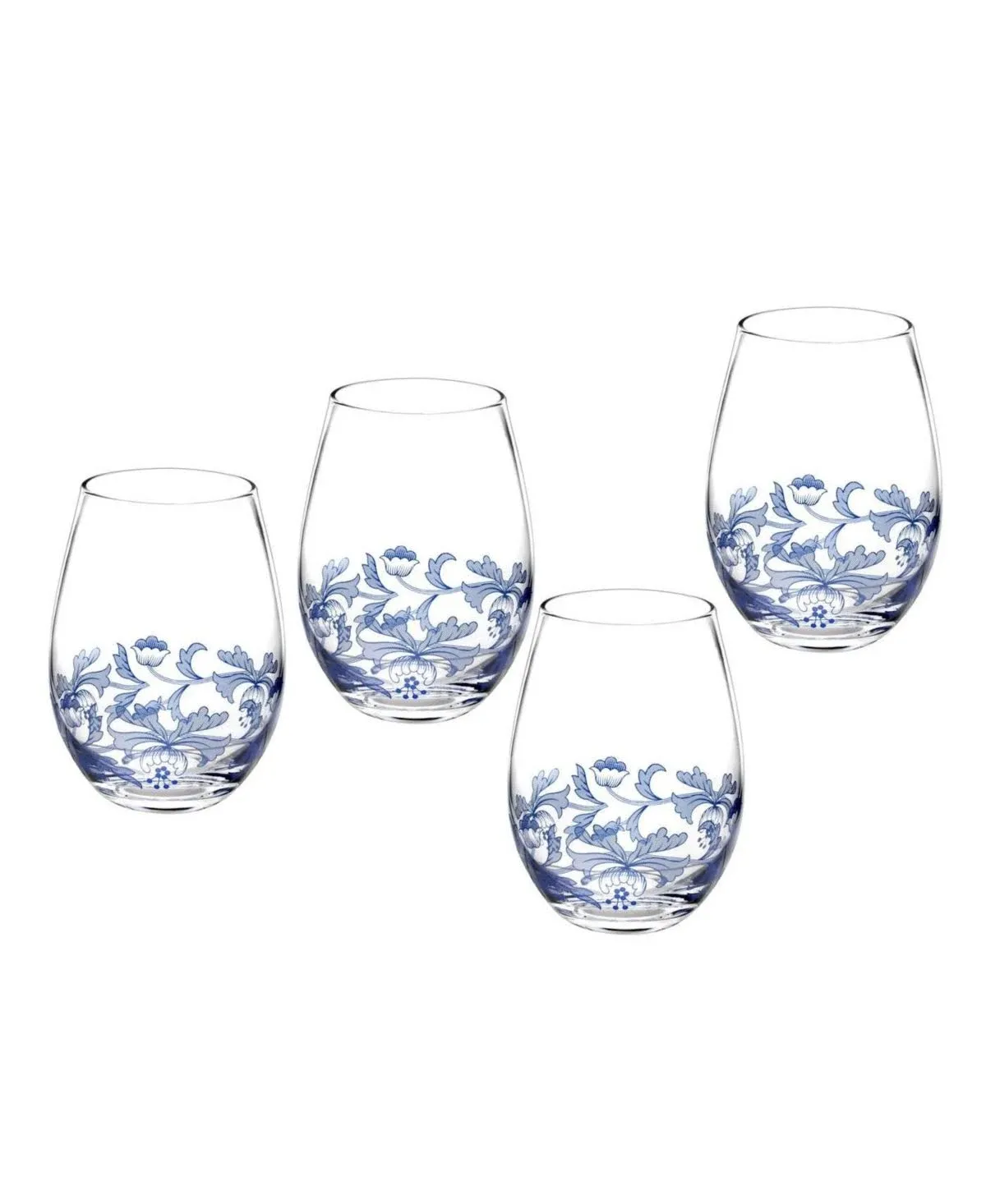 Spode Blue Italian Collection Set of 4 Stemless Wine Glasses, 19-ounce