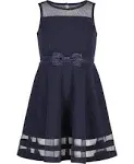 Calvin Klein Toddler Girls Illusion Mesh Dress, Navy Blue, 4T, Cotton