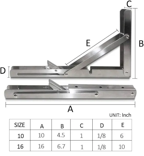 Storystore 2b13yi12 Heavy Duty Folding Shelf Brackets - Stainless Steel, Space Saving, 10 inch, 4pcs