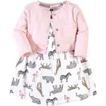 Hudson Baby Cotton Dress and Cardigan Set, Modern Pink Safari